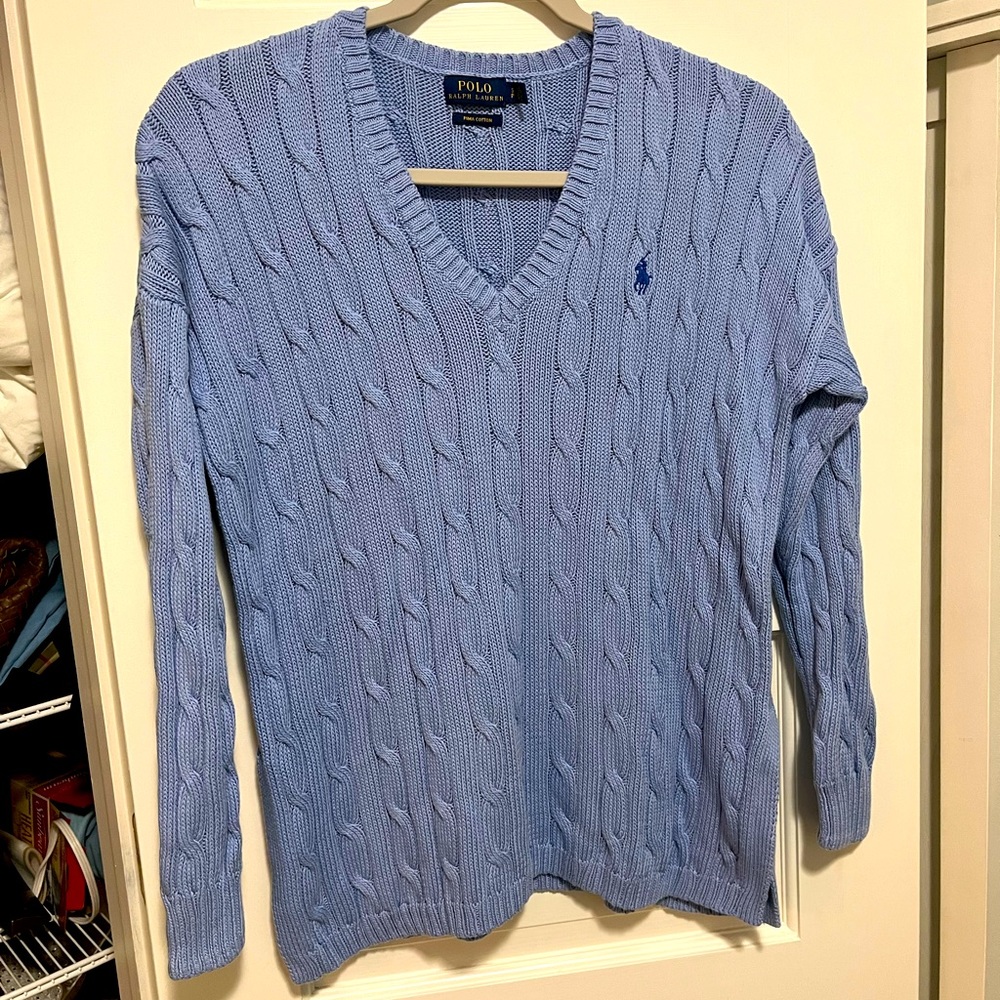 Never worn Polo Pima cotton cable knit v neck sweater
